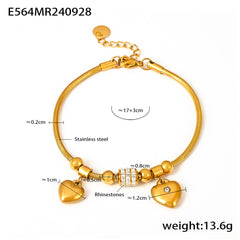 Gold-Tone Heart Charm Snake Chain Bracelet
