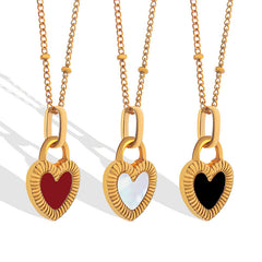 Reversible Shell-Inlay Heart Pendant Necklace