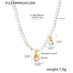 Pearl-Look Bead Geometric Pendant Necklace