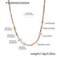 Natural Stone Heart or Shell Pearl-Look Beaded Necklace