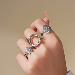 18K Gold-Plated Star and Oval Open Ring Designs