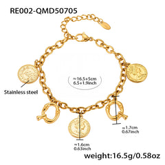 Gold-Tone Initial and Coin Charm Bracelet