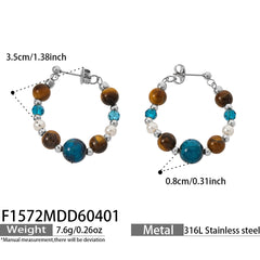 Natural Stone & Pearl-Look Beaded Hoop Earrings