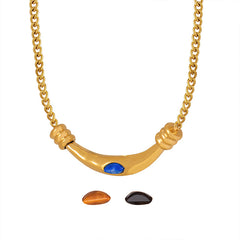 Natural Stone Curved Pendant Necklace