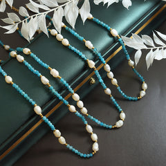 Blue Bead & Pearl-Look Necklace