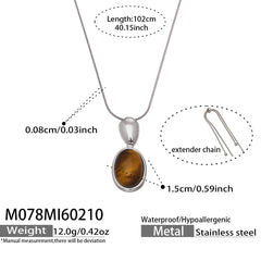 Tiger Eye and Black Agate Long Pendant Necklace