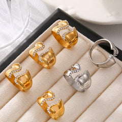 Wavy Sparkling Open Ring - Non-Adjustable