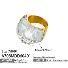 18K Gold-Plated Faceted Glass Statement Ring