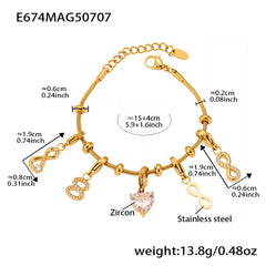 Cubic Zirconia Heart and Celestial Charm Bracelet