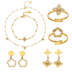 Cubic Zirconia Floral Necklace, Bracelet, Earrings & Ring