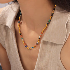 Multicolor Natural Stone Beaded Necklace