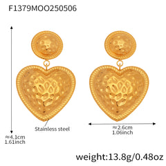 18K Gold-Plated Textured Heart Drop Earrings