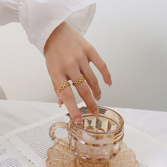 Gold-Tone Rectangular Open Link Ring