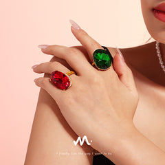 18K Gold-Plated Large Oval Glass Ring