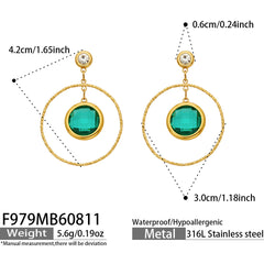 Glass Accent Double-Circle Drop Earrings