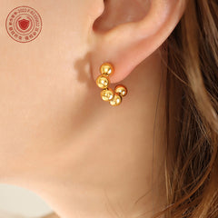 18K Gold-Plated Round Bead Hoop Earrings