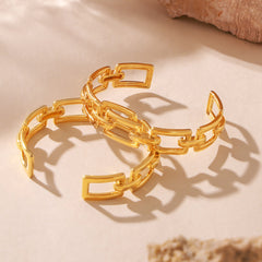 18K Gold-Plated Open Rectangle Link Cuff Bracelet
