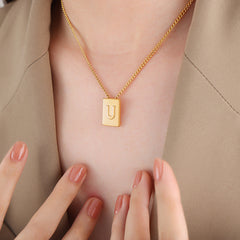 Gold-Tone Square Initial Pendant Necklace