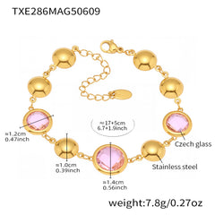 Gold-Tone Oval Glass Link Bracelet