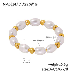 18K Gold-Plated Shell Pearl-Look Bead Ring