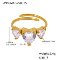 Triple Heart Cubic Zirconia Open Ring