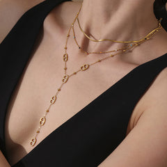 Gold-Tone Oval Link Y Necklace