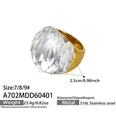 18K Gold-Plated Faceted Glass Statement Ring