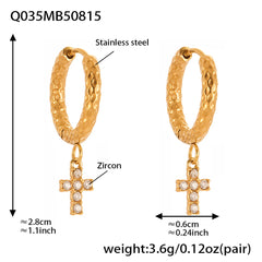 Cubic Zirconia Cross Charm Hoop Earrings
