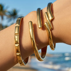 18K Gold-Plated Polished Geometric Bangle
