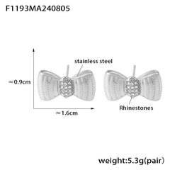 Bow Glass-Accent Stainless Steel Stud Earrings