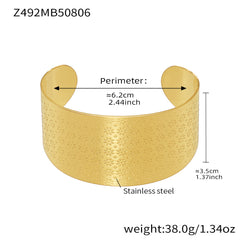 18K Gold-Plated Wide Floral Texture Cuff Bracelets