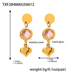 Gold-Tone Glass and Heart Drop Earrings