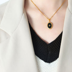 Gold-Tone Enamel Starburst Oval Necklace