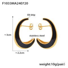 18K Gold-Plated Crescent Enamel Hoop Earrings