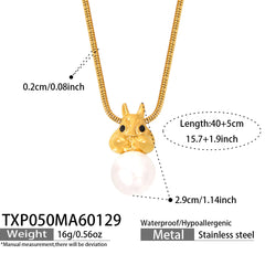 Squirrel Pearl-Look Pendant Necklace & Earrings