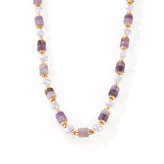 Amethyst & Shell-Pearl Beaded Necklace