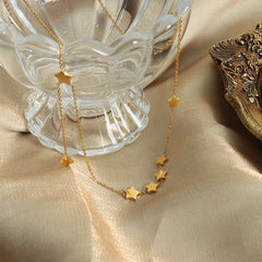 Layered Star Charm Chain Necklace