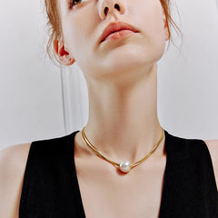 Camille Pearl Snake Pendant Necklace