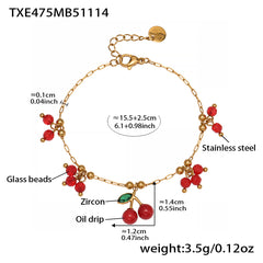 18K Gold-Plated Cherry Charm Necklace or Bracelet