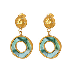 18K Gold-Plated Shell Inlay Round Drop Earrings