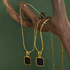 Black Square Pendant Fine Chain Necklace