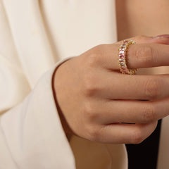 Colored Cubic Zirconia Geometric Open Ring