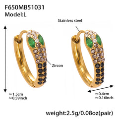 18K Gold-Plated Snake-Design Cubic Zirconia Huggie Earrings
