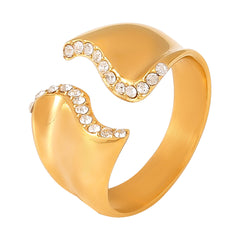 Wavy Sparkling Open Ring - Non-Adjustable