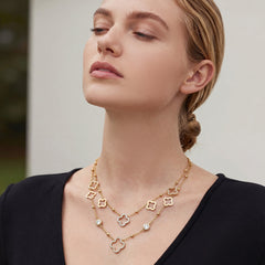 18K Gold-Plated Clover Cubic Zirconia Lariat Necklace