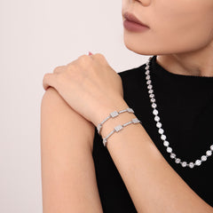18K Gold-Plated Rectangular Cubic Zirconia Link Bracelet