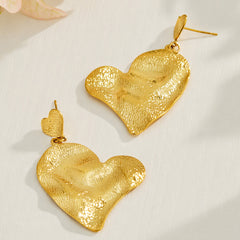Hammered Heart Statement Drop Earrings