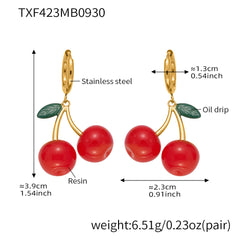 18K Gold-Plated Resin Cherry Jewelry