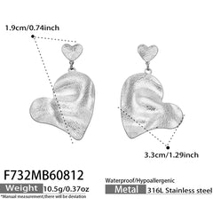 Hammered Heart Statement Drop Earrings