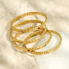 Hammered Cubic Zirconia Bangle Bracelet
